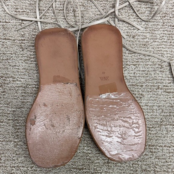Zara lace up leather nude beige Strappy Platform Sandal shoes flip flop Flatform - Picture 10 of 10